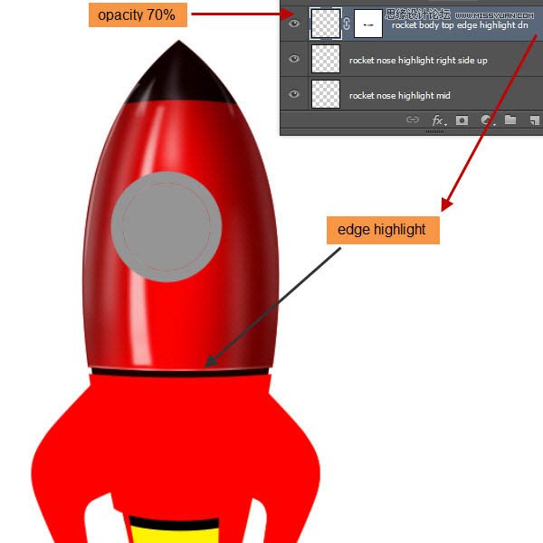 Photoshop绘制立体质感的卡通小火箭,PS教程,图老师教程网