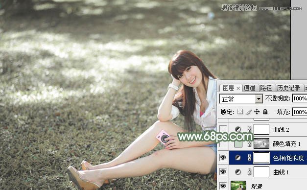 Photoshop调出草地美女淡雅的青色调,PS教程,图老师教程网