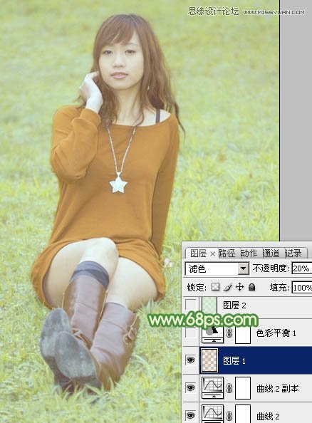 Photoshop调出草地美女照片朦胧淡雅效果,PS教程,图老师教程网