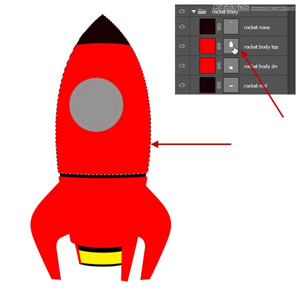 Photoshop绘制立体质感的卡通小火箭,PS教程,图老师教程网