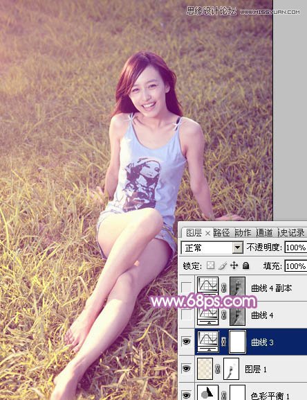 Photoshop调出草地上美女梦幻紫色效果,PS教程,图老师教程网