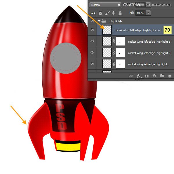 Photoshop绘制立体质感的卡通小火箭,PS教程,图老师教程网