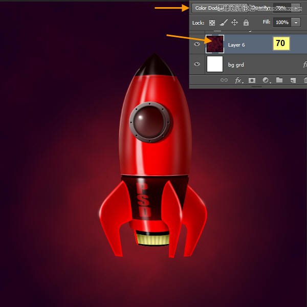 Photoshop绘制立体质感的卡通小火箭,PS教程,图老师教程网