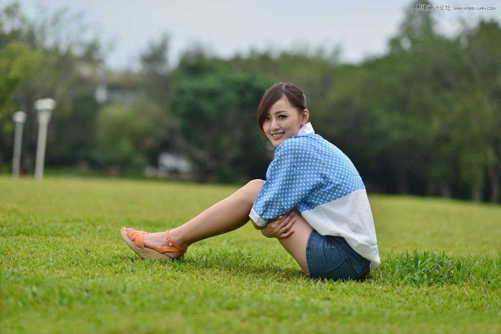 Photoshop调出草地美女柔美紫色调,PS教程,图老师教程网