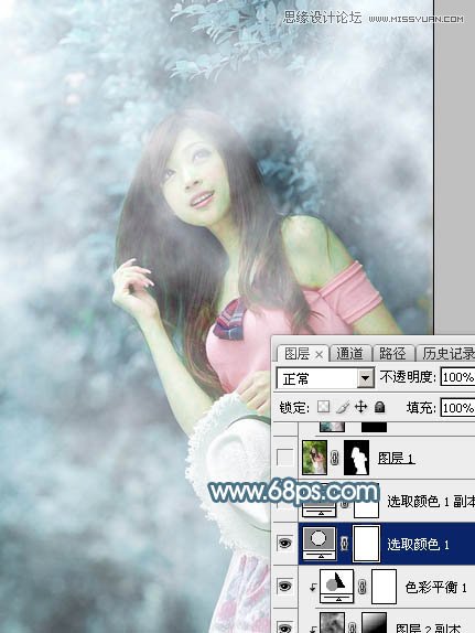 Photoshop调出林下美女唯美的蓝色效果,PS教程,图老师教程网