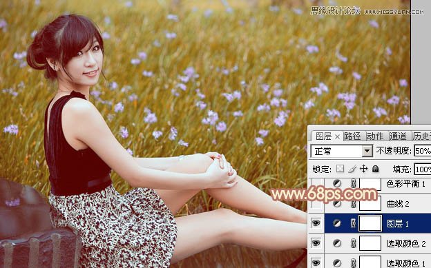 Photoshop调出春季花园女孩淡黄色调,PS教程,图老师教程网