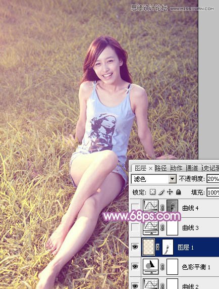 Photoshop调出草地上美女梦幻紫色效果,PS教程,图老师教程网