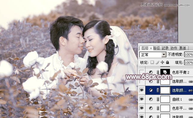 Photoshop调出花丛中甜蜜情侣柔美日系效果,PS教程,图老师教程网