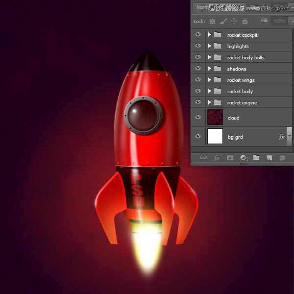 Photoshop绘制立体质感的卡通小火箭,PS教程,图老师教程网