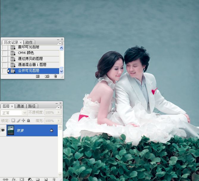 Photoshop调出湖边婚纱照片冷色效果,PS教程,图老师教程网