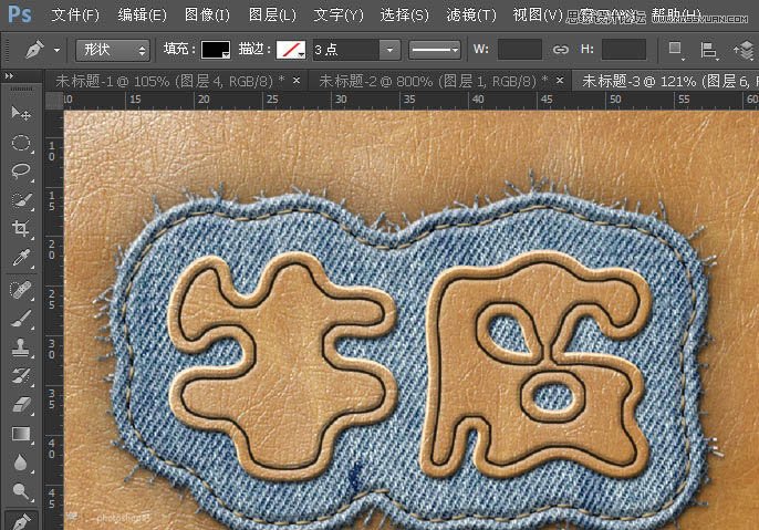 Photoshop制作缝线牛仔布纹效果艺术字,PS教程,图老师教程网