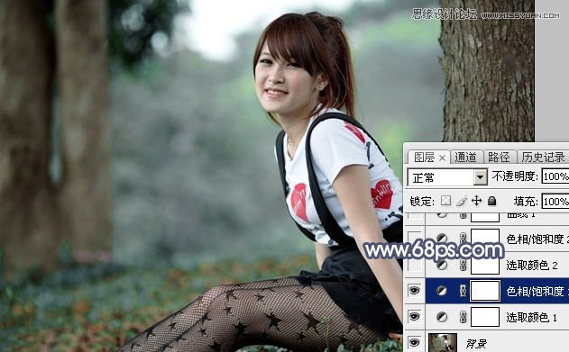 Photoshop调出树下清纯女孩唯美蓝色效果,PS教程,图老师教程网