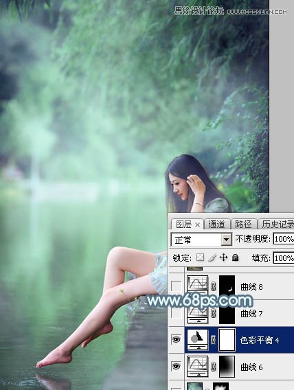Photoshop调出河边女孩唯美的青绿色调,PS教程,图老师教程网