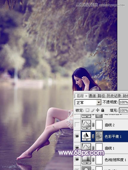 Photoshop调出河边美女梦幻紫色风格,PS教程,图老师教程网