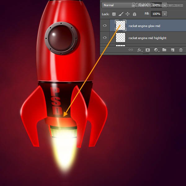 Photoshop绘制立体质感的卡通小火箭,PS教程,图老师教程网