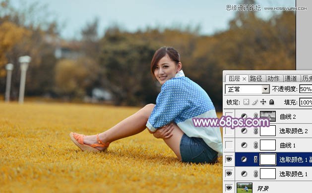 Photoshop调出草地美女柔美紫色调,PS教程,图老师教程网