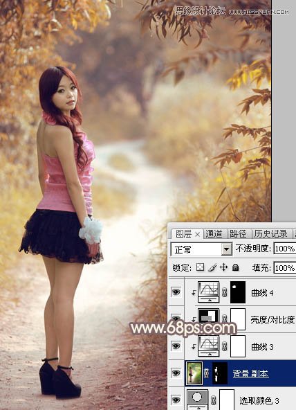 Photoshop调出公园美女秋季淡黄色调,PS教程,图老师教程网