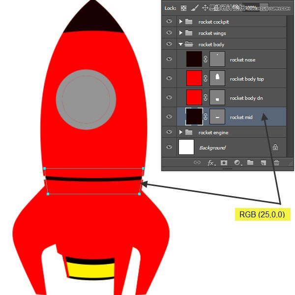 Photoshop绘制立体质感的卡通小火箭,PS教程,图老师教程网