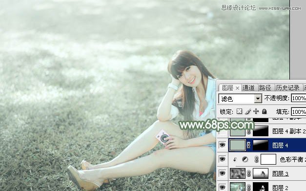 Photoshop调出草地美女淡雅的青色调,PS教程,图老师教程网