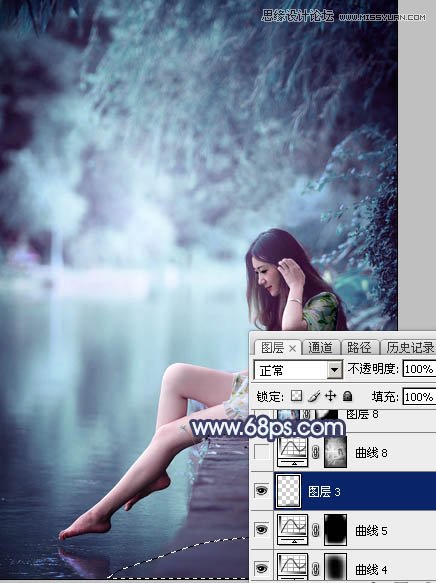 Photoshop调出河边美女照片梦幻蓝色调效果,PS教程,图老师教程网