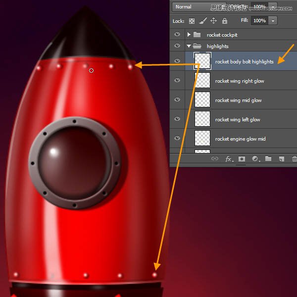 Photoshop绘制立体质感的卡通小火箭,PS教程,图老师教程网
