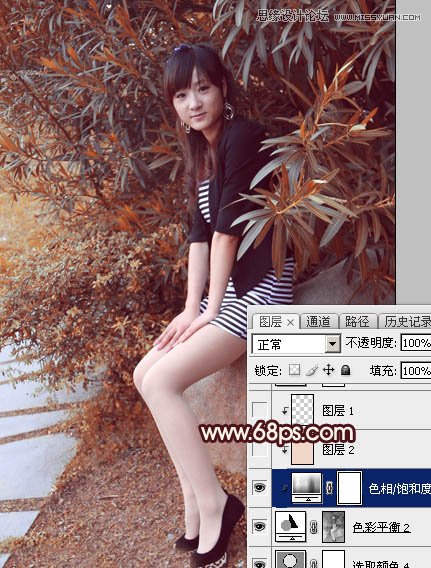 Photoshop调出公园女孩秋季淡雅黄色调,PS教程,图老师教程网