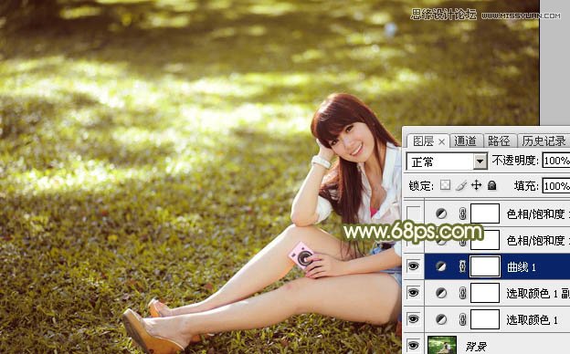 Photoshop调出草地美女深秋淡黄色调,PS教程,图老师教程网