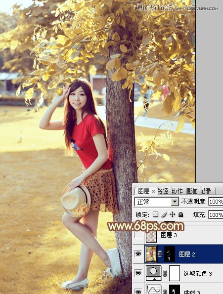 Photoshop调出公园女孩秋季淡黄色调,PS教程,图老师教程网