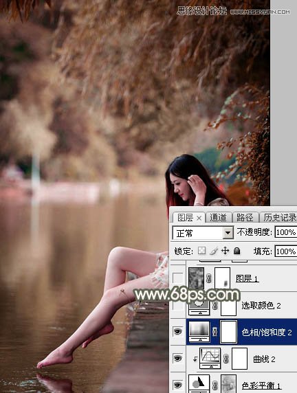 Photoshop调出河边女孩柔美的酒红色效果,PS教程,图老师教程网