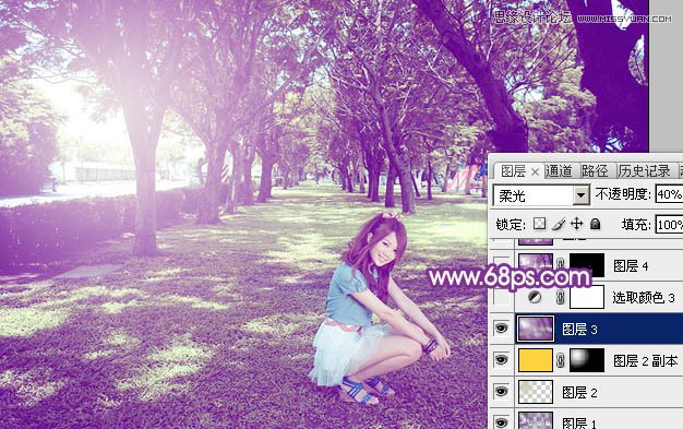 Photoshop调出夏季树下美女绚丽紫色效果,PS教程,图老师教程网