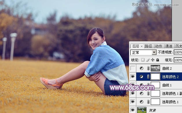 Photoshop调出草地美女柔美紫色调,PS教程,图老师教程网