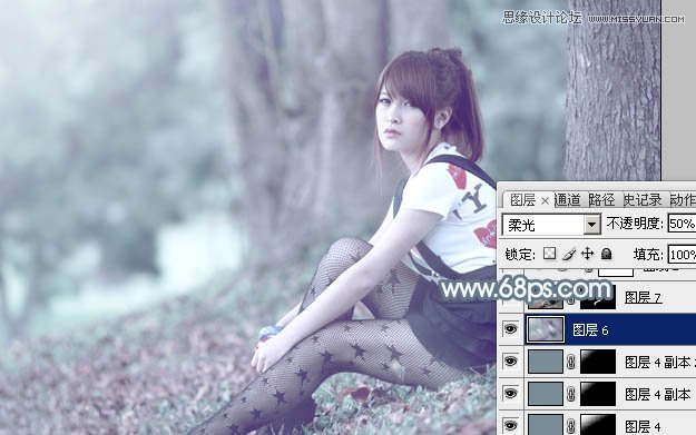 Photoshop调出树下美女唯美的青色效果,PS教程,图老师教程网