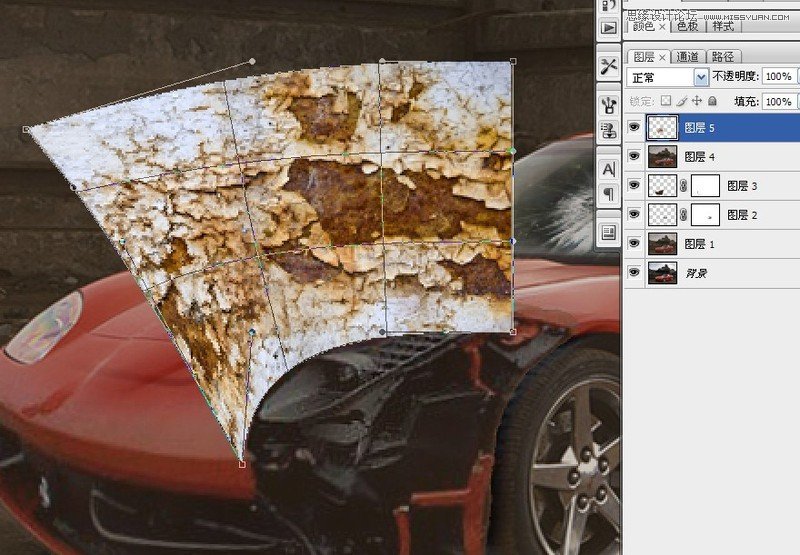 Photoshop打造逼真的红色跑车破旧效果教程,PS教程,图老师教程网