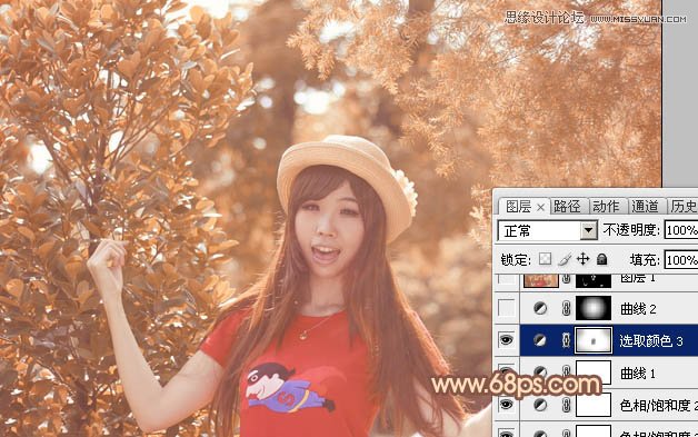 Photoshop调出林中女孩秋季黄褐色调,PS教程,图老师教程网