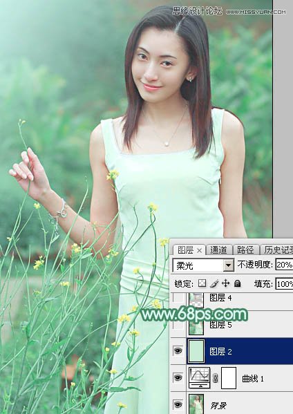 Photoshop调出外景女孩唯美的青色效果,PS教程,图老师教程网