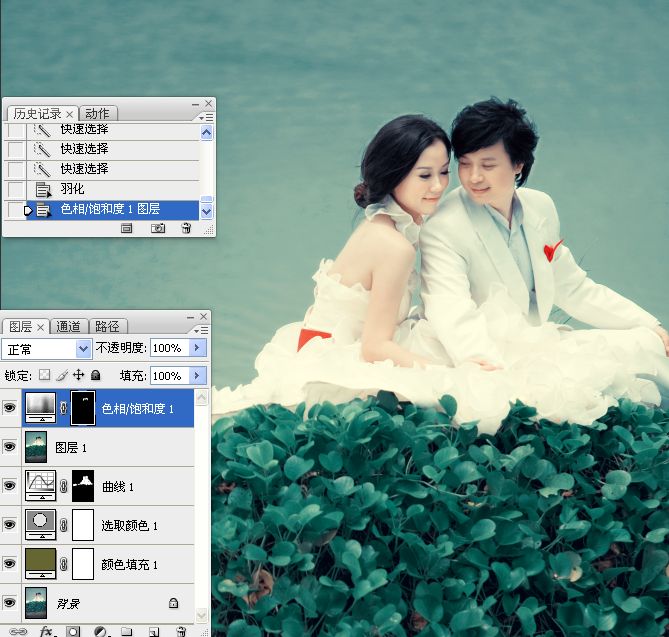 Photoshop调出湖边婚纱照片冷色效果,PS教程,图老师教程网