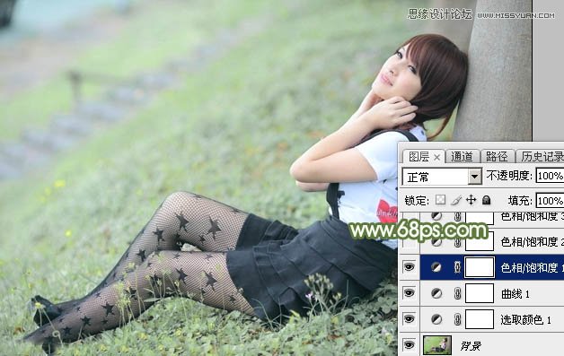 Photoshop调出树下女孩青色通透肤色,PS教程,图老师教程网