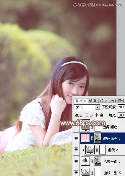 Photoshop调出草地清纯女孩唯美红色调,PS教程,图老师教程网