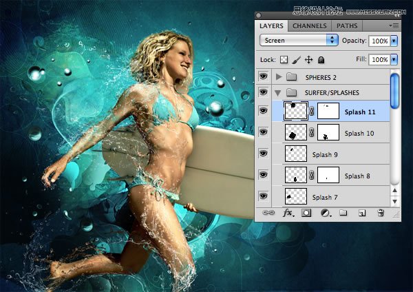 Photoshop合成从水花中冲出的海边美女,PS教程,图老师教程网