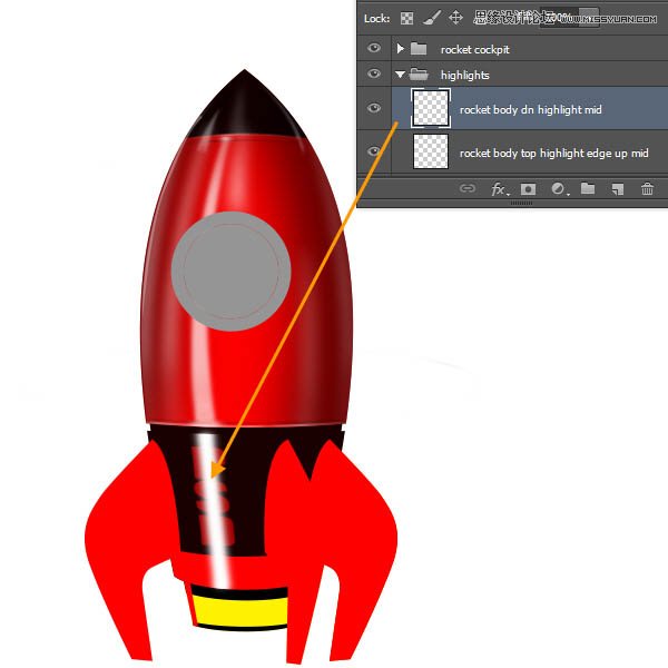 Photoshop绘制立体质感的卡通小火箭,PS教程,图老师教程网