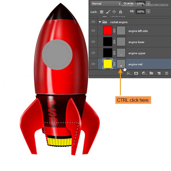 Photoshop绘制立体质感的卡通小火箭,PS教程,图老师教程网