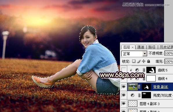 Photoshop给草地女孩添加唯美的夕阳黄昏景色,PS教程,图老师教程网