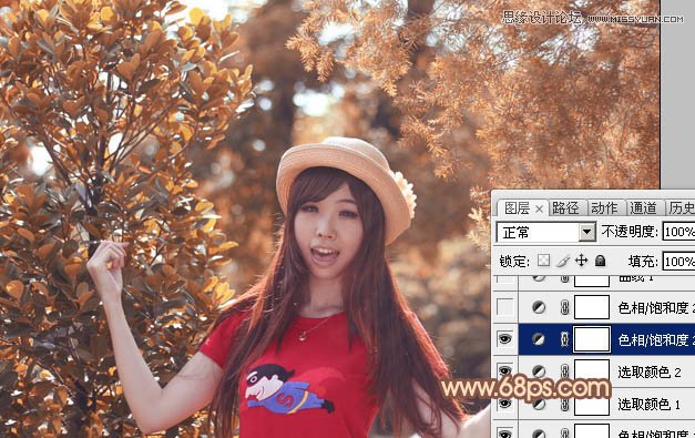 Photoshop调出林中女孩秋季黄褐色调,PS教程,图老师教程网