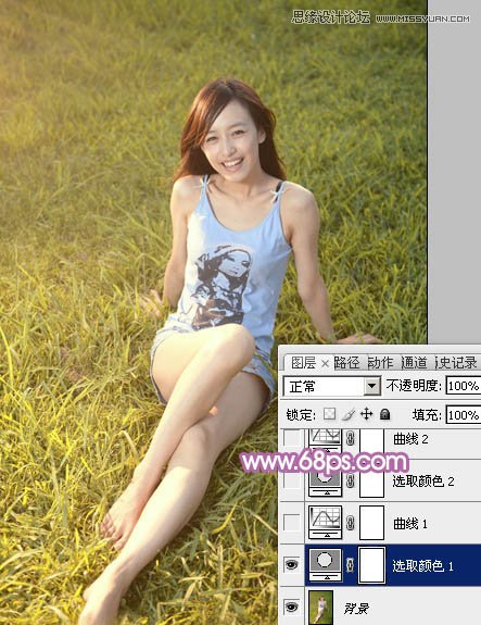 Photoshop调出草地上美女梦幻紫色效果,PS教程,图老师教程网