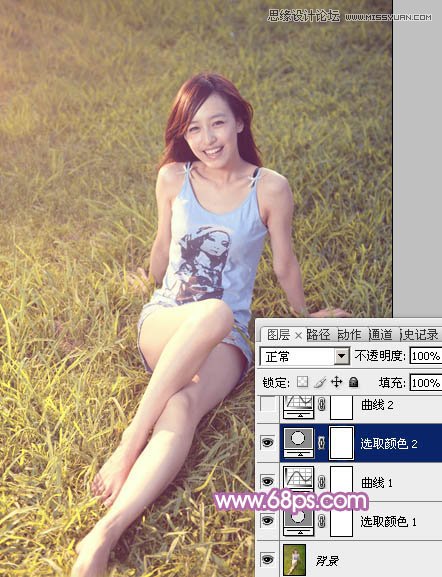 Photoshop调出草地上美女梦幻紫色效果,PS教程,图老师教程网