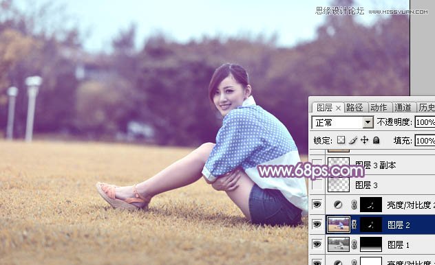 Photoshop调出草地美女柔美紫色调,PS教程,图老师教程网