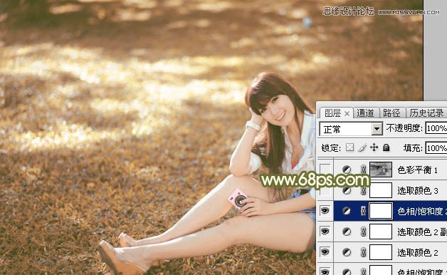 Photoshop调出草地美女深秋淡黄色调,PS教程,图老师教程网