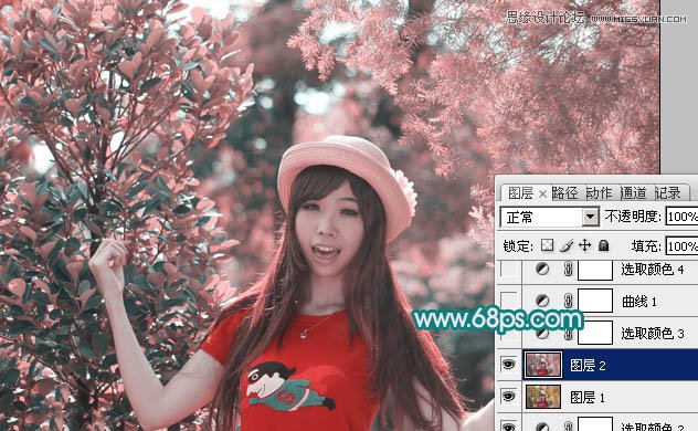 Photoshop调出林中女孩朦胧的紫色效果,PS教程,图老师教程网