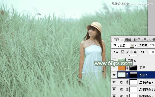 Photoshop调出芦苇丛中女孩冷色效果,PS教程,图老师教程网