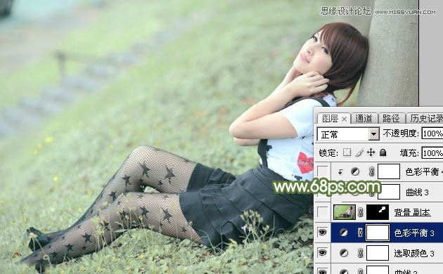 Photoshop调出树下女孩青色通透肤色,PS教程,图老师教程网